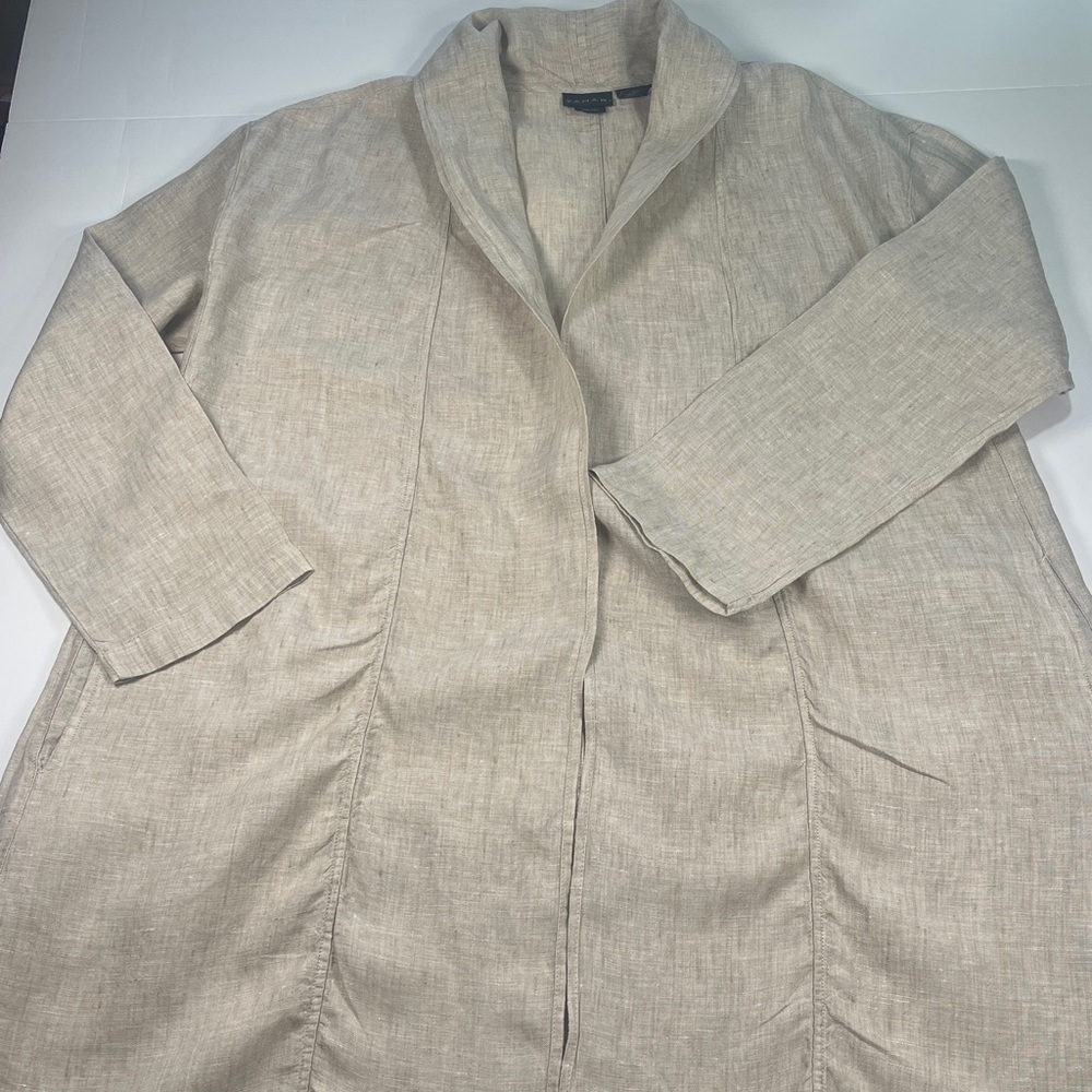 Tahari 100% Linen Cardigan with Pockets Khaki Color Sz M